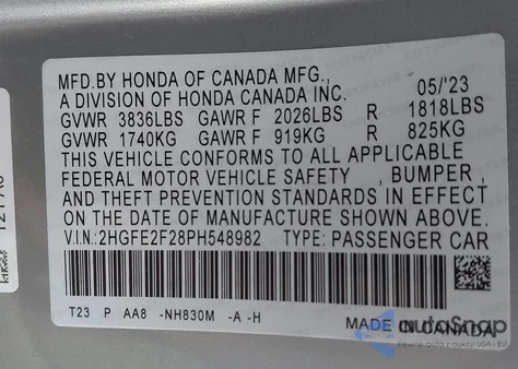 2023 Honda Civic Lx from USA, damaged, VIN 2HGFE2F28PH548982
